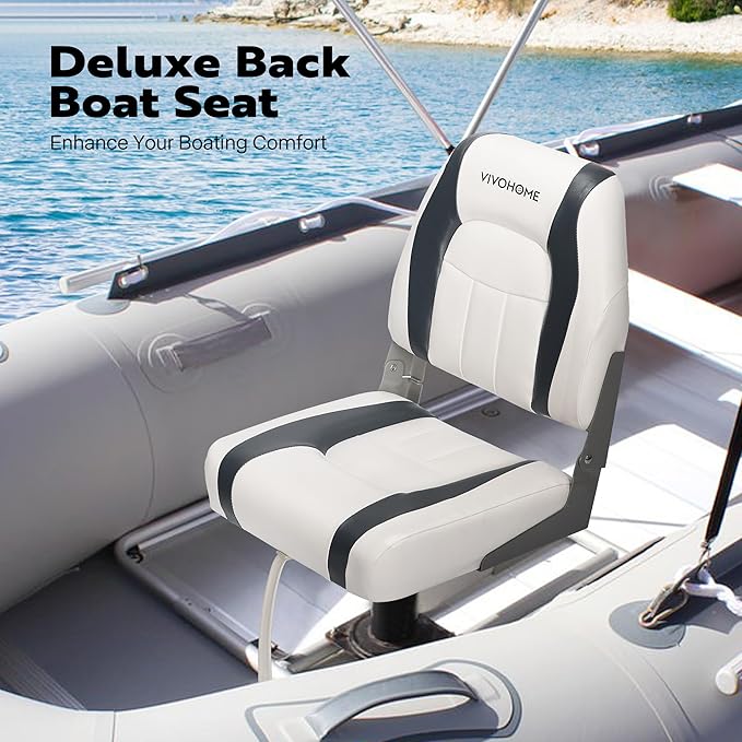 VIVOHOME Folding Low Back Boat Seats 2 Pack, Waterproof Boat Captain Chairs, 4 Mounting Screws Included, White and Gray