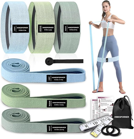 Wide Fabric Resistance Bands Set for Working Out, Non-Slip Exercise Booty Bands for Women & Men Leg and Glutes with Hair Ties and Tape Measure - for Home Gym Workout, Yoga, Pilates