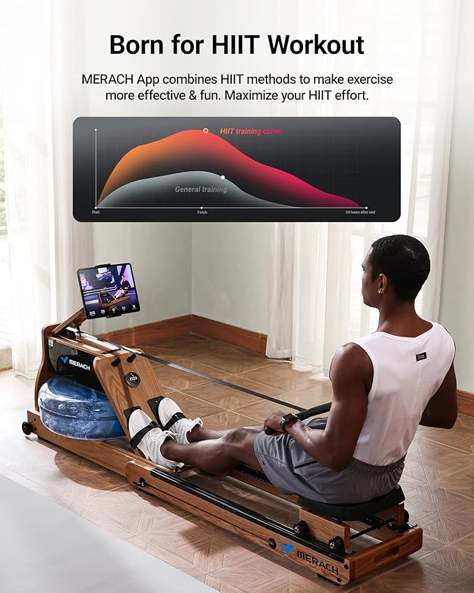 MERACH Water Rowing Machines for Home, Foldable Row Machine with 400LBS Weight Capacity, Dedicated Monitor and Comfortable Seat, Free MERACH App for Immersive Water Rower