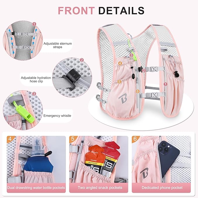 Running Vest Hydration Backpack for Men Women, 5L Lightweight Running Backpack Hydration Pack for Marathon, Trail, Cycling, Hiking, Jogging