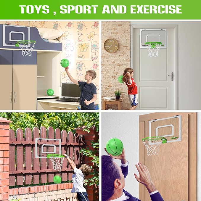 AOKESI Mini Portable Basketball Hoop Indoor Glow in The Dark, Over The Door Basketball Net Goal for Room Outdoor Play Game Toys Gift for Adult Kids Boys