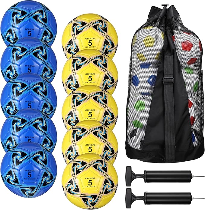 Libima 13 Pcs Soccer Ball Bulk 10 Pcs Official Soccer Ball with 2 Pump and Carry Bag Indoor Outdoor Training Game Sport Gift for Youth Adult Back to School