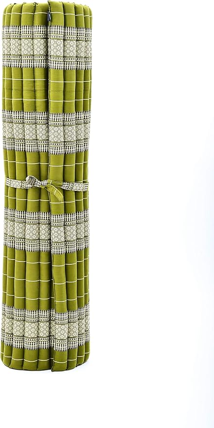 Leewadee - Foldable Floor Mattress - Japanese Roll Up Futon -Trifold Tatami Mat- Guest Floor Bed - Camping Mattress - Thai Massage Mat, Kapok Filled, 75 x 57 inches, Green
