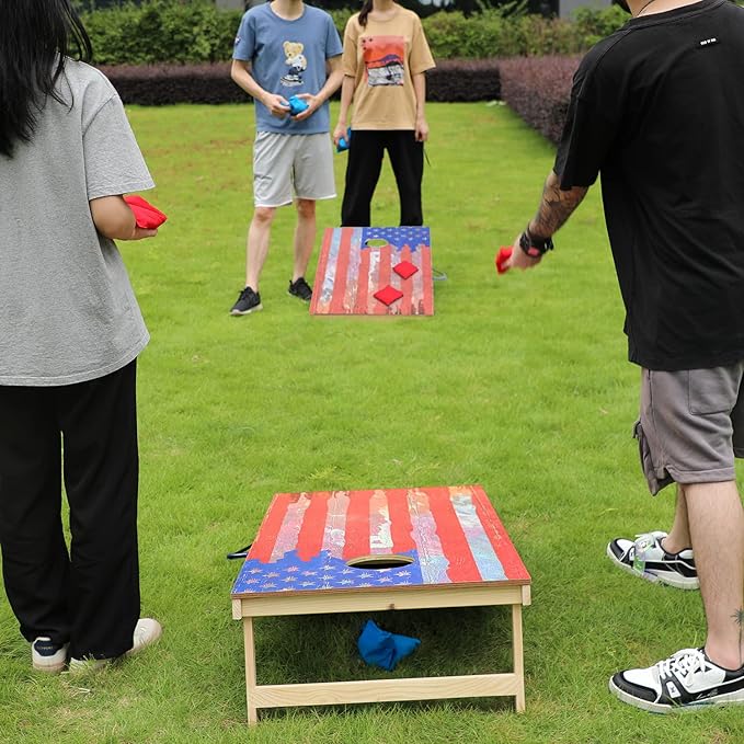 UKASE Solid Wood Regulation Size Cornhole Set Portable Bean Bags Toss Game with Durable Wood Grain Printed Surface and Underneath for Indoor and Outdoor