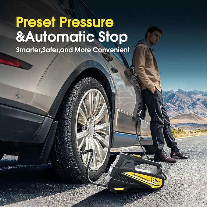 Tire Inflator Portable Air Compressor - DC 12V Air Pump for Car Tires with 150PSI LCD Digital Gauge & Emergency LED Light,Auto Tire Pump for Cars,Motorcycles,Bikes,Balls (Large)