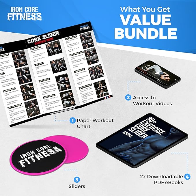 Core Sliders for Working Out, Dual Sided Exercise Gliding Discs for Use on All Surfaces, Ultimate Core Trainer, Light and Portable, Gym & Home Total Body Workout Equipment