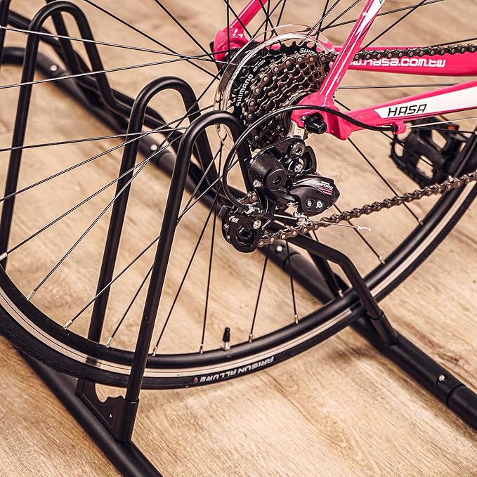 CyclingDeal Bike Rack Floor Parking Bike Stand for up to 6 Bicycles | Indoor, Home & Garage Storage Rack | Stable & Secure Bicycle Stand w/Tire Grooves Up to 29", Holding Plates & Custom Spacing