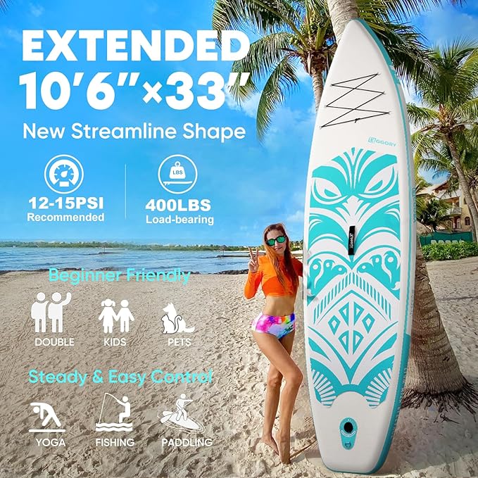 Inflatable Paddle Board,Stand Up Paddle Board Set, Extra Wide SUP Board with Removable Fin, Floating Paddle, Hand Pump, Waterproof Phone Pouch,Traveling Board