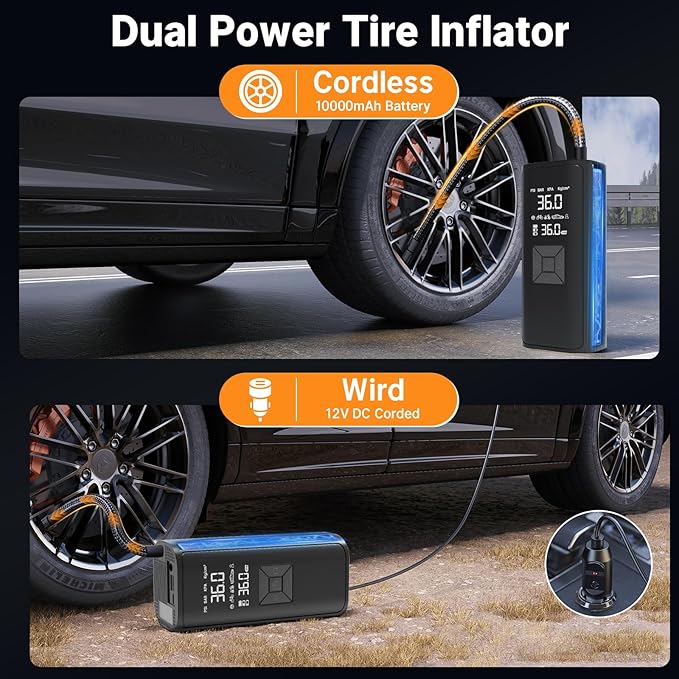 Tire Inflation Portable Air Compressor, 6x Speed 150 PSI Cordless Multi-Function Smart Air Pump with Digital Pressure Gauge - Fast Tire Inflator for Cars, Motorcycles, Pickup, Balls and More