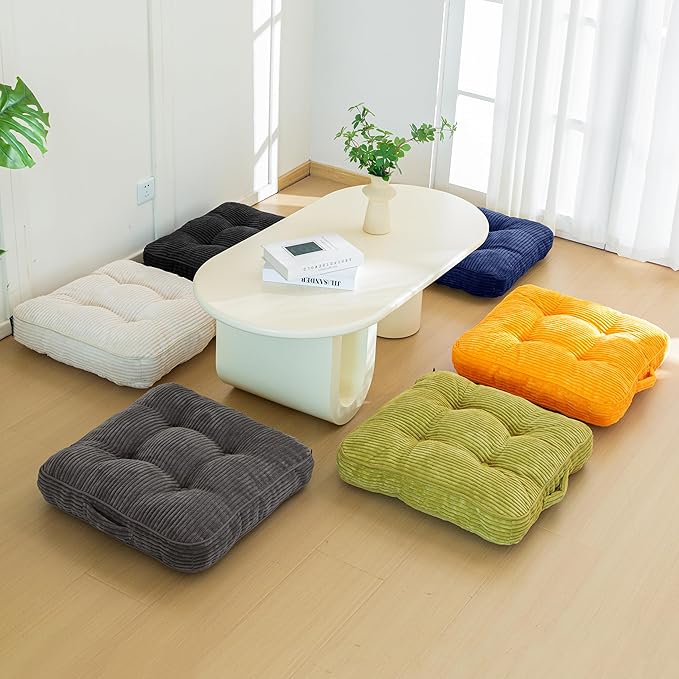Washable Floor Pillow Cushion for Adults, Meditation Cushion Pillow, Large Square Floor Sitting, Removable Tufted Corduroy Cover, for Tatami Living Room or Yoga, 22x22 Inch, 2Pack, Machine Washable