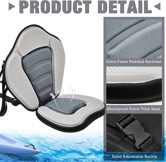 Lewtemi 2 Set Thicken Kayak Seat with Back Support Canoe Paddle Board Seat with Detachable Storage Bag Adjustable Sit on Top Paddleboard Cushion for Kayaking Canoeing Rafting