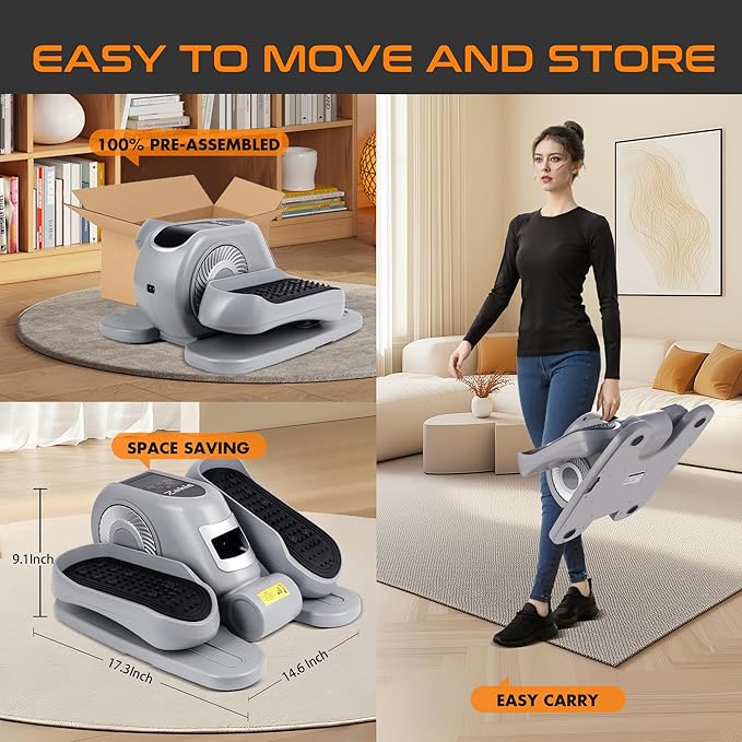 Zakle Under Desk Elliptical Machine, Electric Elliptical Training Machine w/Remote Control, 12 Speed Levels, Quiet Seated Pedal Exerciser for Home Office