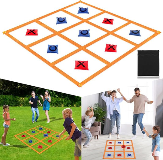 Giant Tic Tac Toe Strap Game Indoor Outdoor, 4 Ft X 4 Ft Portable Tic Tac Toe Bean Bag Toss Game, Large Yard Toss Game Tic Tac Toss Across Camping Games for Kids & Families -Orange