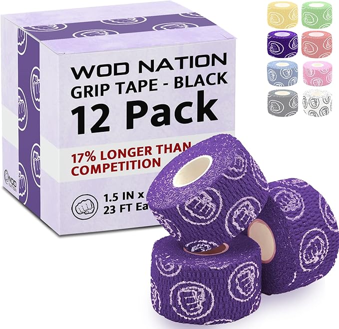WOD Nation Flexible Hook-Grip Athletic Tape – Easy-Tear, Sweat-Proof Thumb & Finger Strips for Weightlifting