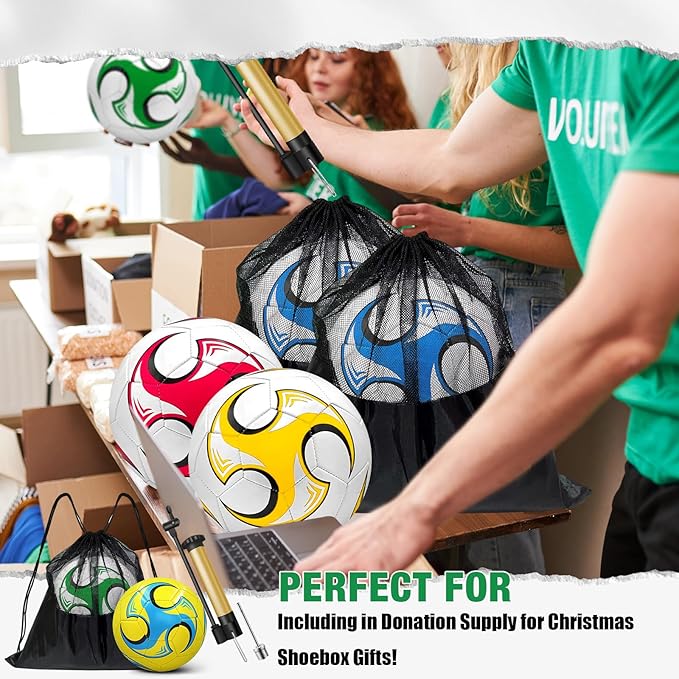 6 Pack Operation Deflated Christmas Soccer Ball with Pump for Child,Items Bulk Deals Soccer Balls,Classic Soccer Balls with Mesh Sport Bag Pump Needle for Shoebox Gift Fillers Charity Donations