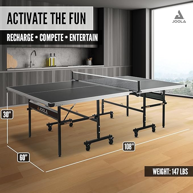 JOOLA Inside Professional MDF Indoor Ping Pong Table with Quick Clamp Table Tennis Net and Post Set - 10 Minute Easy Assembly - Tournament Quality - Foldable with Single Player Playback Mode
