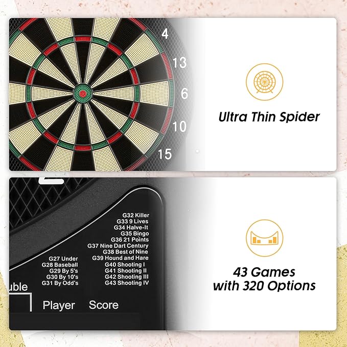 Electronic Dart Board, 2 Large Colorful LEDs Dartboard, 43 Games 320 Variants, Digital Soft Tip Dartboards Set with 6 Darts, 100 Tips