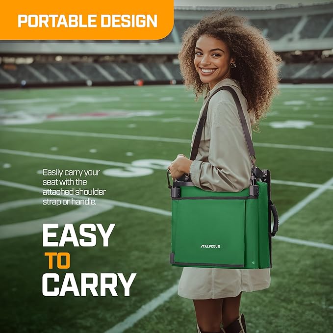 Extra Wide Folding Reclining Stadium Seat with Back Suppot for Bleachers, Bleacher Hooks, Thick Cushion, Cup Holder, Storage Pockets – Portable Chair for Kayak, Canoe, Paddle Board, Concerts, & Sports