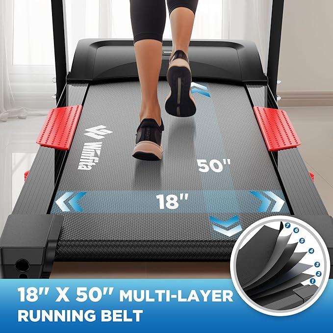 4.0HP Treadmills for Home, Folding Treadmill with 15% (8.5°) Auto Incline, 300 LBS Capacity, 10 MPH Speed, 18''x50'' Wide Belt, Bluetooth, App, 64 Preset Programs, Pulse Monitor, BMI Detector