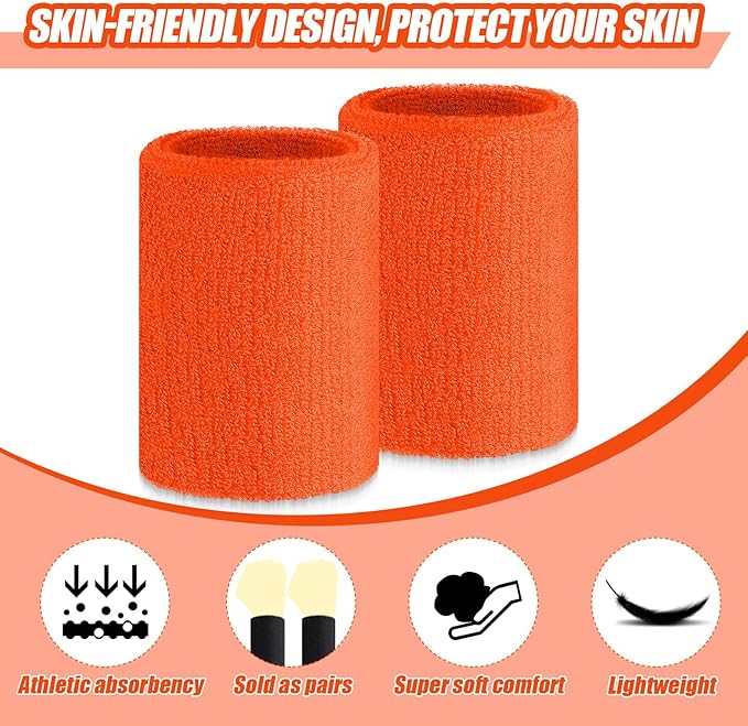 Wettarn 6 Pcs 4 Inch Wrist Sweatbands Tennis & Gymnastics Wristbands for Grips & Sport Cotton Elastic Thick Wrist Bands for Tennis & Football