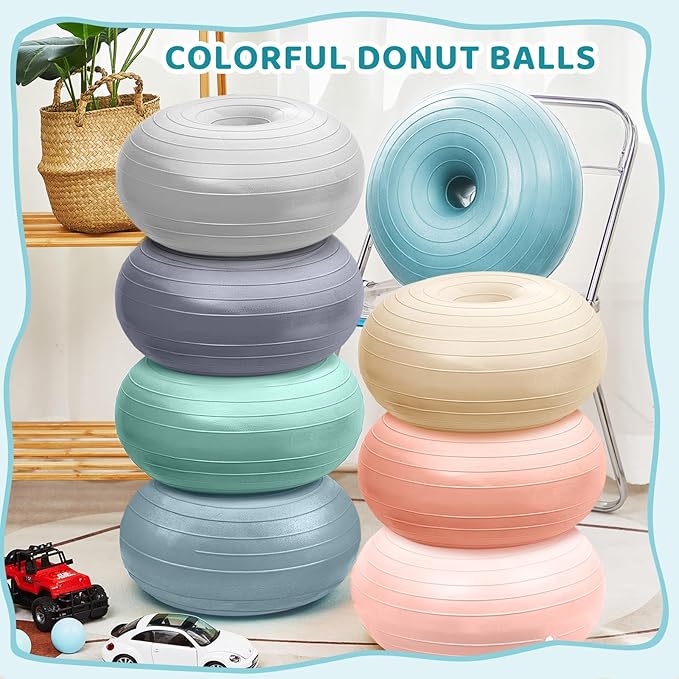 Lewtemi 8 Pcs Flexible Seating for Classroom Elementary 20'' Yoga Ball Chair Large Inflatable Donut Exercise Ball Chair Wobble Seat with Inflator for Kids Student Balance