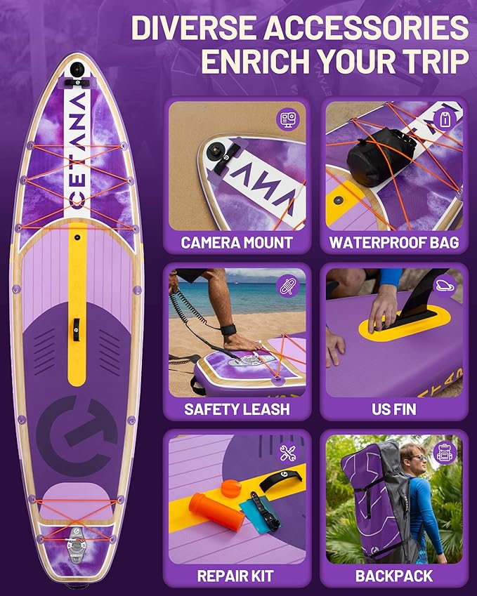 CETANA 11'6×35" Extra Wide Stand Up Paddle Board for Adults & Youth, 400lb Capacity Inflatable Paddle Board, Sup for 2+1 Person with Removable US Fin, 100L Backpack, Floating Paddle, Safety Leash