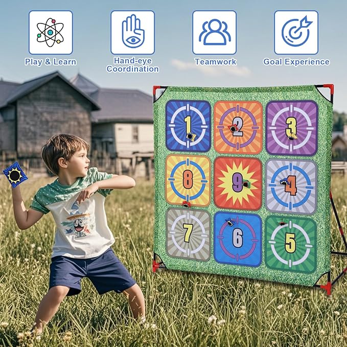 Soccer Games Set, 4-in-1 Carnival Games,-Battle Golf & Bean Bag Toss & Axe Throwing.Family Soccer Game with Various Accessories,Outdoor Games for Kids and Family