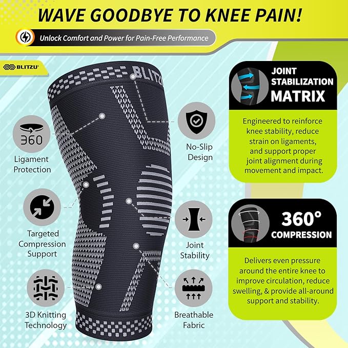 Knee Brace for Women & Men, 2 Pack Compression Knee Brace, Knee Support Sleeve for Pain Relief, Running, Workout, Sports, Knee Braces for ACL, Meniscus Tear, Arthritis and Injury Recovery Jet Black M