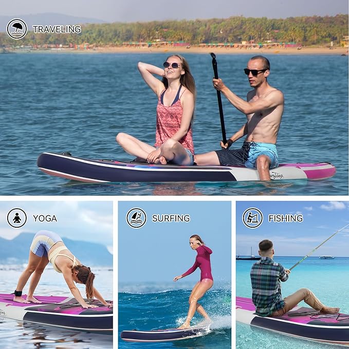 YUSING Inflatable Stand Up Paddle Board with Kayak Seat, Non-Slip Deck SUP Paddle Board with Premium Kayak, Portable Standing Boat for Youth & Adult