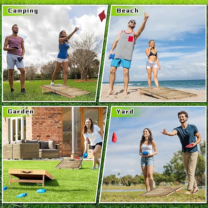 Portable Cornhole Board Set 2 ft x 1 ft Cornhole Set with 6 Bean Bags Foldable Cornhole Game for Kids and Adult Indoor or Outdoor Backyard Corn Hole Toss Games