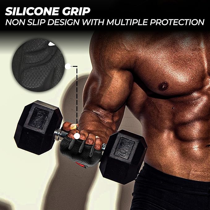 FIGHTSENSE Workout Gloves for Men Women, Weight Lifting Gloves with Non-Slip Silicon Padded Palm, Breathable, Lightweight Exercise Gym Gloves for Weightlifting Powerlifting Cycling Rowing