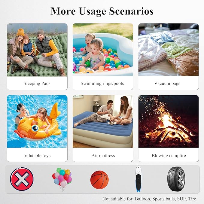 BEAUTYOVO Air Pump for Inflatables, Electric Air Pump with Rechargeable Battery, Tiny and Portable Air Mattress Pump with Camping Light, Quick Inflate Deflate Pump for Pool Floats