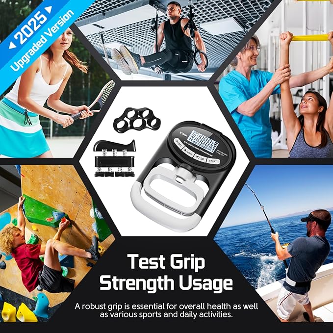 Grip Strength Tester Hand Dynamometer - Grip Strength Trainer Electronic Hand Gripper Strengthener Wrist Exerciser Meter Digital Training Gauge 265 Lbs / 120 Kgs for Sport School Home Use