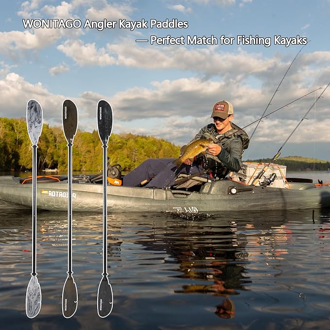 Angler Kayak Paddles Aluminum Paddle with Plastic Blades and Paddle Leash, Floating Adjustable Fishing Kayak Oars, 3 Piece, 230-250cm/90-98 inch