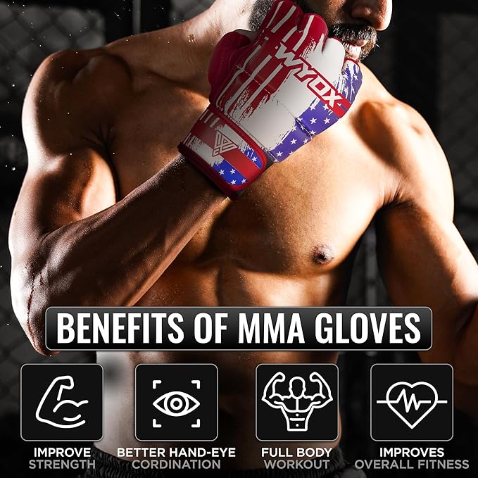 WYOX MMA Gloves for Men & Women – Grappling & Sparring Boxing Gloves with Open Palm Design, Padded Fingerless Training Gloves for Kickboxing, Muay Thai, Youth & Heavy Bag Workouts