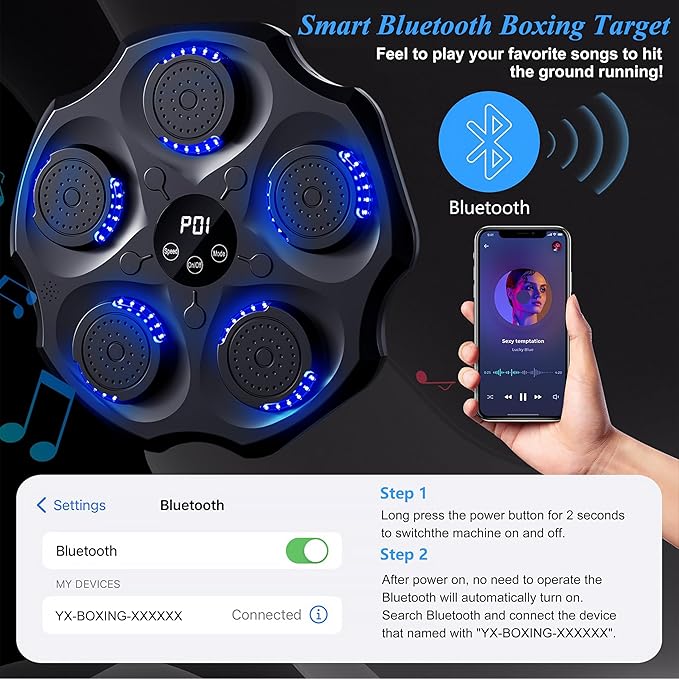 Music Boxing Machine, Smart Bluetooth Music Punching Machine with Gloves, Large Size Wall Mounted Electronic Boxing Target for Adults Kids, 9 Modes & 9 Speeds (Upgrade)