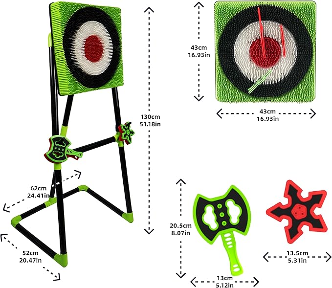 Family Axe Throwing Game for Backyard Fun | Safe Bristle Target Set with 4 Axes & 4 Darts for Kids & Adults | Lightweight & Portable for Carnival, Camping, Party and Indoor/Outdoor Games