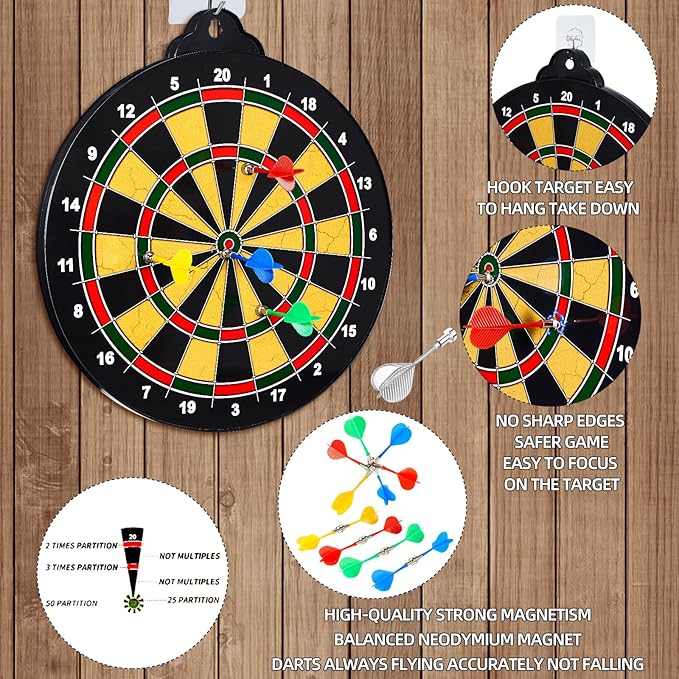 16in Large Size 2in1 Double-Sided Magnetic Dart Board,with 12 Magnetic Darts+12Sticky Balls,Safe Dart Game Set for 3-12 Year Old Kids and Adults,Fun Family Game Friends Gifts