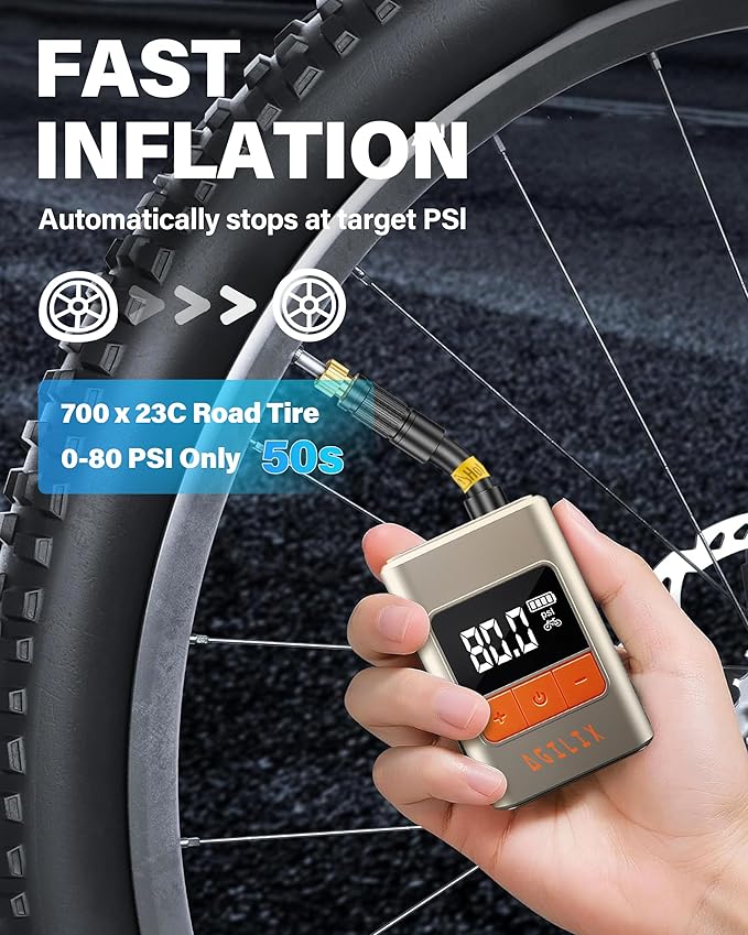 Mini Bike Tire Pump with Gauge 120PSI-Portable Air Compressor&Electric Tire Inflator for Bicycle/Motorcycle/Ball,Rechargeable Type-C,Auto Stop,Fits Pocket/Glove Box(Presta/Schrader Valves)