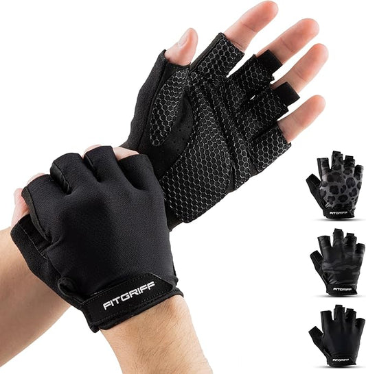 Fitgriff® Workout Gloves (Padded) for Men & Women - Fingerless Gym Gloves for Weight Lifting, Training - Full Palm Protection, Size : 5