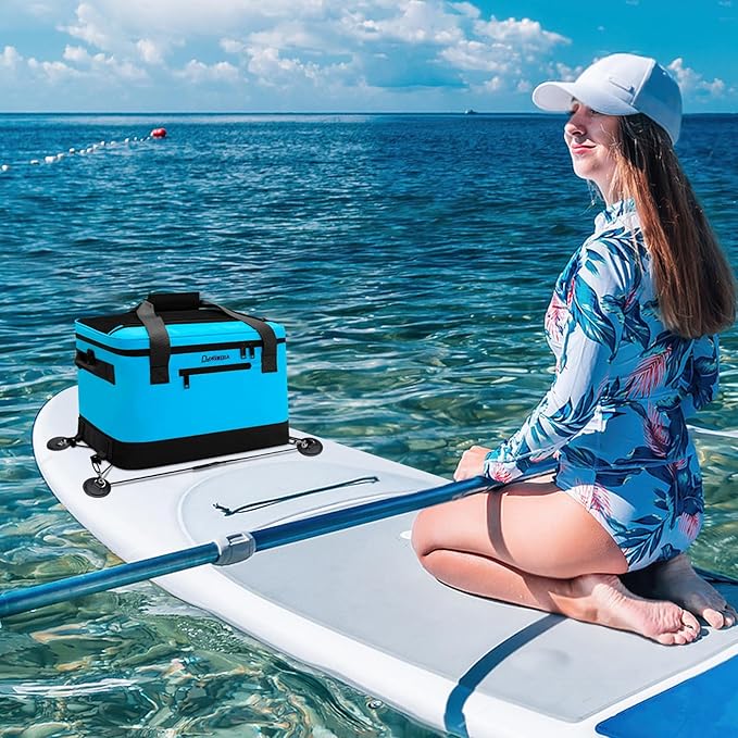 Paddle Board Cooler Waterproof, Super Capacity SUP Paddleboard Deck Cooler with Shoulder Strap & 6 Elastic Rope Clips, Paddle Board Accessories Bag for Stand Up Paddleboard and Kayak