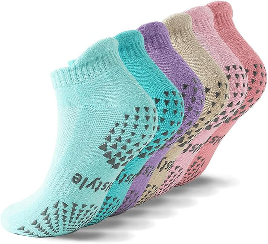 Hstyle 6 Pairs of Yoga Socks with Grips for Women and Men,Ideal for Ballet,Barefoot Workout,Pilates Grip Socks Non Slip Socks