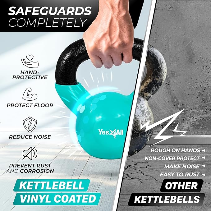 Yes4All Kettlebell Set Vinyl Coated Weights Combo for Full Body Workout Equipment Push up, Grip Strength Training, Dumbbell Weights Exercises