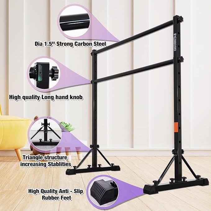 Adjustable Ballet Barre,Portable Dance bar,Fitness Equipment for Dance & Balance Excercise,Super Sturdy for Balance Workout,Weight Limit 250 LBS