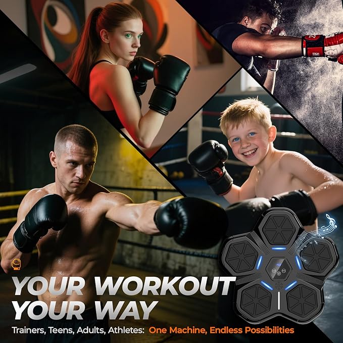 Music Boxing Machine - Smart Bluetooth Boxing Training Machine, Wall-Mounted Punching Trainer with LED Display, 9 Modes & Boxing Gloves for Home Office Gym