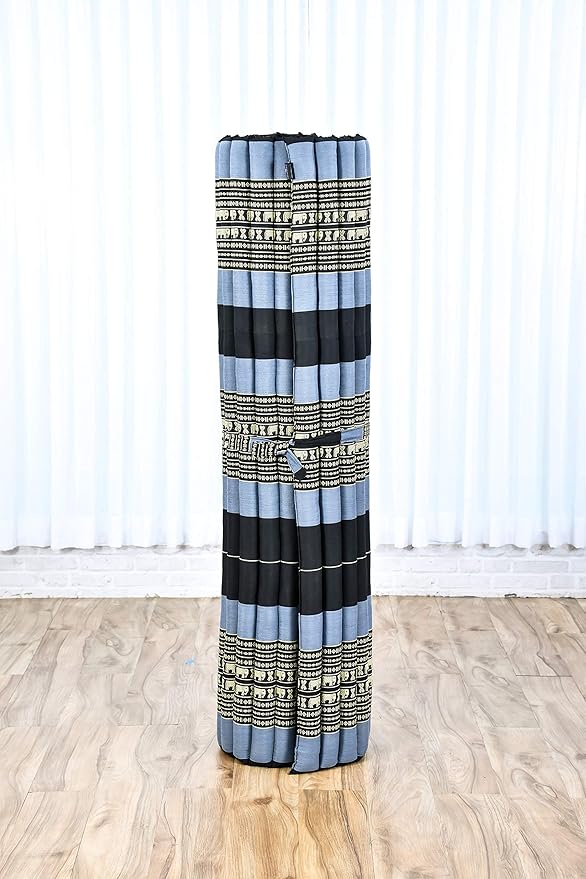 Leewadee - Foldable Floor Mattress - Japanese Roll Up Futon -Trifold Tatami Mat- Guest Floor Bed - Camping Mattress - Thai Massage Mat, Kapok Filled, 75 x 57 inches, Blue