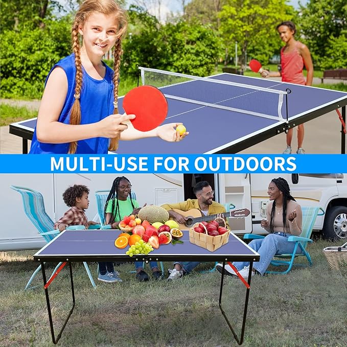 Foldable Ping Pong Table Portable 4.5FT/6 FT/9FT Table Tennis Table Foldable for Indoor Outdoor Games - Quick Assembly