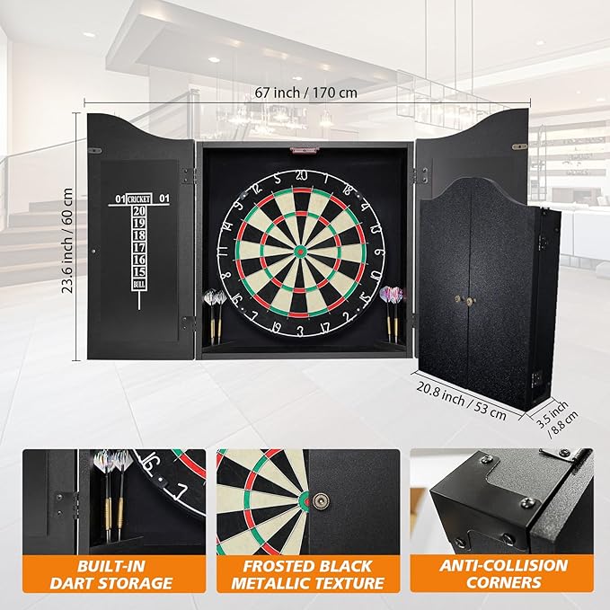 Bristle Dart Board Set, Professional Dart Board 18" with 6pcs 18g Darts Outdoor Dartboard Set, Compressed Sisal Metal Wire Board with Rotating Number Ring