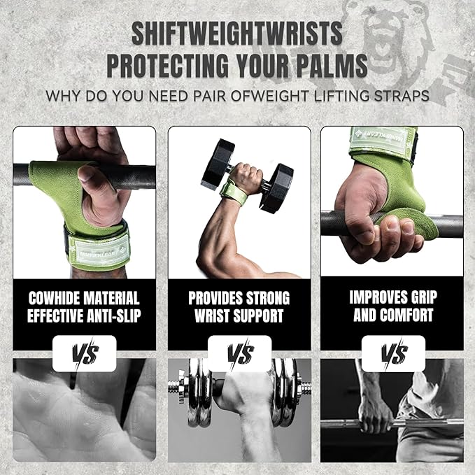 MANUEKLEAR Gym Straps Weight Lifting, Double Leather Lifting Straps for Men Deadlift with Cushion Wrist Loop, Gym Lifting Wrist Wraps for Weightlifting