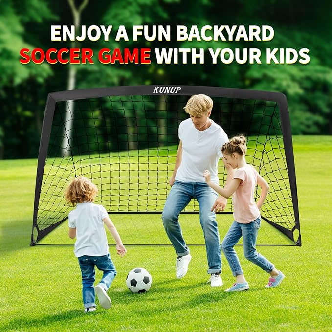 2 Pack Kids Soccer Goal for Backyard Set 9x5FT Portable Pop Up Soccer Net Training Equipment with Soccer Ball, Training Dice Mat, Cones and Carry Bag for Youth Toddler Teams Indoor Outdoor Sport Game